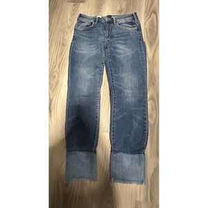 Pilcro Anthropologie High Rise Skinny Jeans Blue Distressed Cuffed Size 27